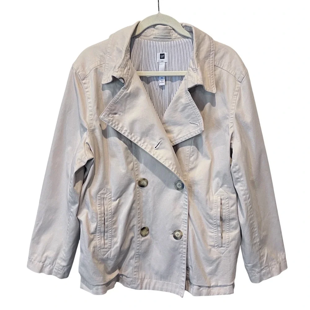 GAP Womens Tan Khaki Double Breasted Short Trench Coat Jacket‎ XXL Utility Barn